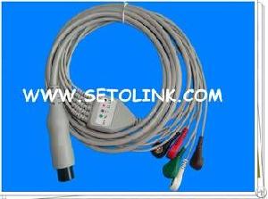 Amp 6 Pin Ecg Cable 5 Leads Snap End For Patient Monitor