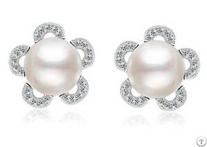 Double Stud Earrings, Double Pearl Earrings