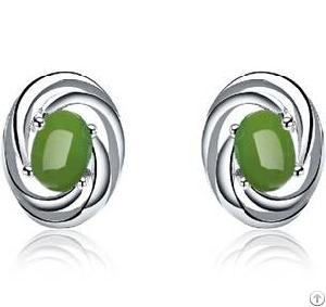 jade stud earrings green carved