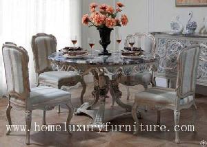 Round Dining Table Furniture Ft-103 4 Chairs Marble Wood