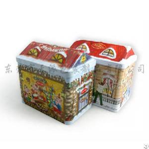 Christmas Decorative House Shape Tin Box