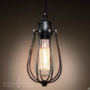 Industrial Black Cage Bulb Guard Pendant Ceiling Lamp Loft Light