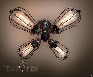 Retro Industrial Steampunk Ceiling Lamp Chandeliers Antique Pendant Light With 4 Lights