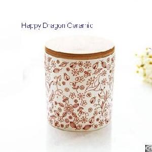 Ceramic Candle Containers With Decal, Candle Vessels