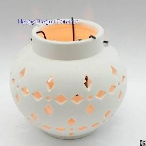 Large Rhombus Cutting Hanging Ceramic Candle Lamps, Candleholders