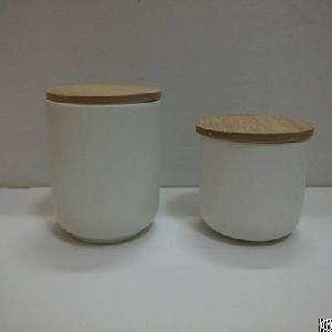 Mat White Ceramic Candle Cups With Bamboo Lid, Candle Containers