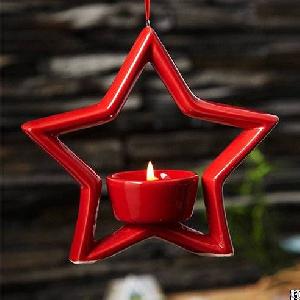 Red White Blue Ceramic Star Candle Holders, Tea Light Holders