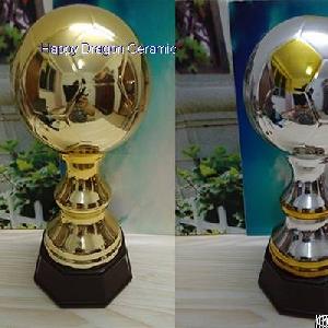 Shiny Gold Ceramic Soccer Trophies, Football Trophies, Recognition Awards, Trophy Awards