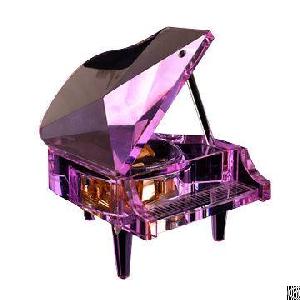 crystal wind up piano shaped music box gold plated musical movement