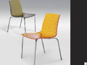 woven pattern polycarbonate chair metal leg transprent amber brown