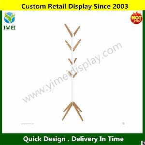 Coat Stand Antique White Effect Chik Shabby Floor Standing Bamboo Wood 8 Pegs Ym5-911