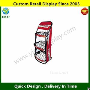 Retail Shop Display Stand With 3 Fixed Wire Shelves For Display Coco Drink Bottles Ym5-717