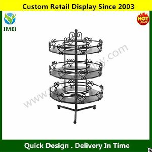 Three Tier Salon Style Black Metal Spinning Carousel Nail Polish Display Rack Ym5-862