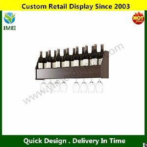 Wall Mounted Floating Wine Rack Wood Bottle And Glass Holder Ym5-871