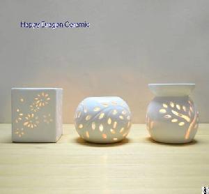 White Ceramic Incense Burners With Cutout, Oil Burners