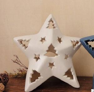 White Star Ceramic Tea Light Candle Holders With Cutout, Candle Stand