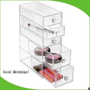 five tier clear acrylic drawers cosmetic display