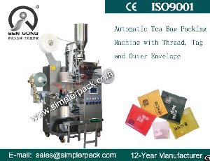 Automatic Cup Filler Tea Bag Packing Machine With Outer Envelop, Thread And Tag