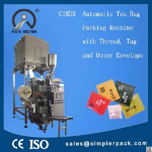 Automatic Electric Scale Filler Tea Bag Packing Machine With Outer Envelop, Thread And Tag