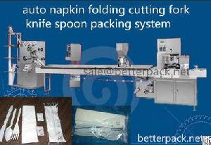 napkin fork knife spoon auto feeding packing system folding cutting pack