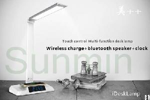 Bluetooth Speaker, Radio, Alarm Clock, Wireless Charge Usb Smart Desk Lamp, Stepless Touch Dimmable,