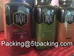 colorful drive juicery beverage bottle shrink labels