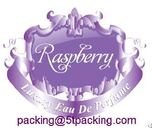 raspberry purple embossed luxury perfume bottle labels