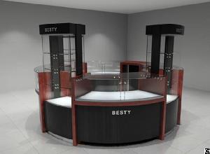 Shopping Mall Black Glass Jewelry Kiosk For Sale