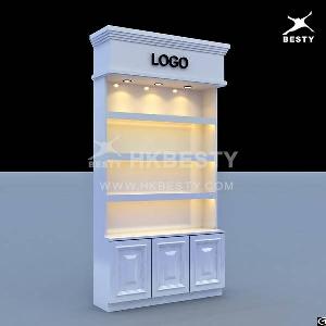 White Glass Showcase With Led Light Glass For Comestic