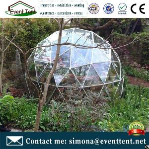 Clear Glass Greenhouse Tent, Glamping Tent, Steel Frame Geodesic Dome For Sale