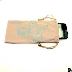 White Drawstring Microfibre Mobile Phone Pouch