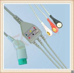 Aq Nihon Kohden 11 Pin One Piece Ecg Cable, Cable 3 Leads, Snap, Aha
