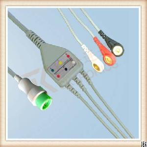 Bruker 12 Pin One Piece Ecg Cable, Cable 3 Leads, Snap, Aha
