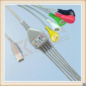 Cv Mennen 10 Pin One Piece Ecg Cable, Cable 5 Leads, Snap, Iec