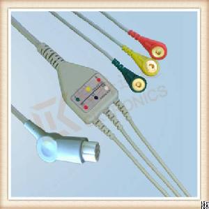 Datex Ohmeda 10 Pin One Piece Ecg Cable, Cable 3 Leads, Grabber, Aha