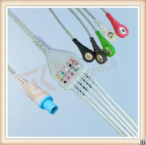 Dcv Hellige 10 Pin One Piece Ecg Cable, Cable 5 Leads, Snap, Aha