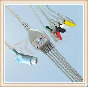 Df Datex Ohmeda 10 Pin One Piece Ecg Cable, Cable 5 Leads, Grabber, Iec