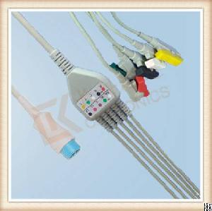 Df Mb 6 Pin One Piece Ecg Cable, Cable 5 Leads, Grabber, Iec