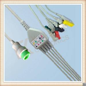 Dfgv Bruker 12 Pin One Piece Ecg Cable, Cable 5 Leads, Grabber, Iec