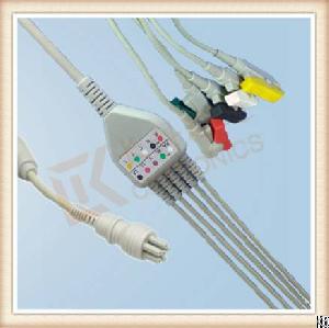 Dgv Colin 6 Pin One Piece Ecg Cable Female, Cable 5 Leads, Grabber, Iec