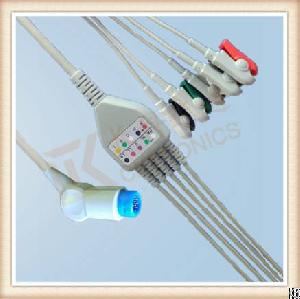 F G Mindray 12 Pin One Piece Ecg Cable, Cable 5 Leads, Grabber, Aha