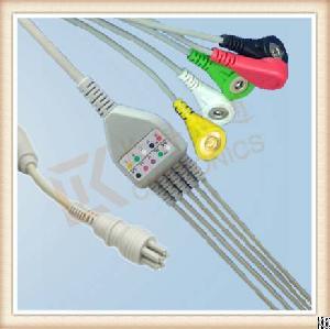 Fd Colin 6 Pin One Piece Ecg Cable Female, Cable 5 Leads, Snap, Aha