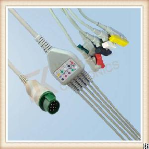 Fgb Mindray 12 Pin One Piece Ecg Cable For T5 And T8, Cable 5 Leads, Grabber, Aha
