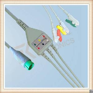 Fukuda Denshi 12 Pin One Piece Ecg Cable, Cable 3 Leads, Grabber, Iec