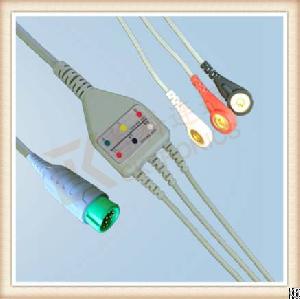 fukuda denshi 12 pin ecg cable 3 leads snap aha