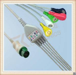 Fv Mindray 12 Pin One Piece Ecg Cable For T5 And T8, Cable 5 Leads, Snap, Iec