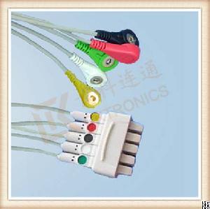 Ge Marquette Ecg Leadwires, Cable 5 Leads, Snap, Iec, L 1.3m