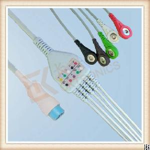 Gh Mb 6 Pin One Piece Ecg Cable, Cable 5 Leads, Snap, Aha