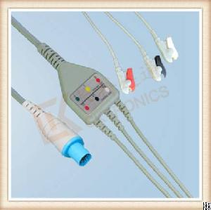 Hellige 10 Pin One Piece Ecg Cable, Cable 3 Leads, Grabber, Aha