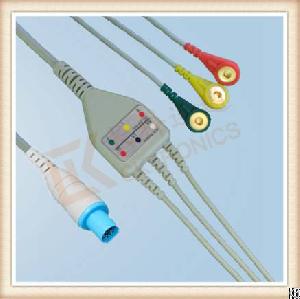 Hellige 10 Pin One Piece Ecg Cable, Cable 3 Leads, Snap, Iec